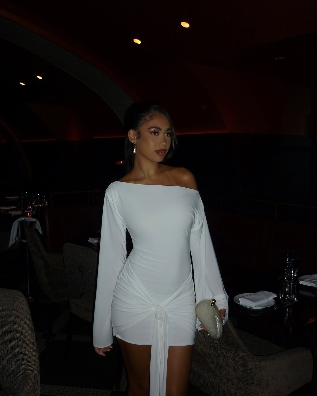 White off-shoulder mini dress