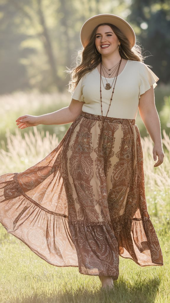 Maxi skirt with ruffle top and hat