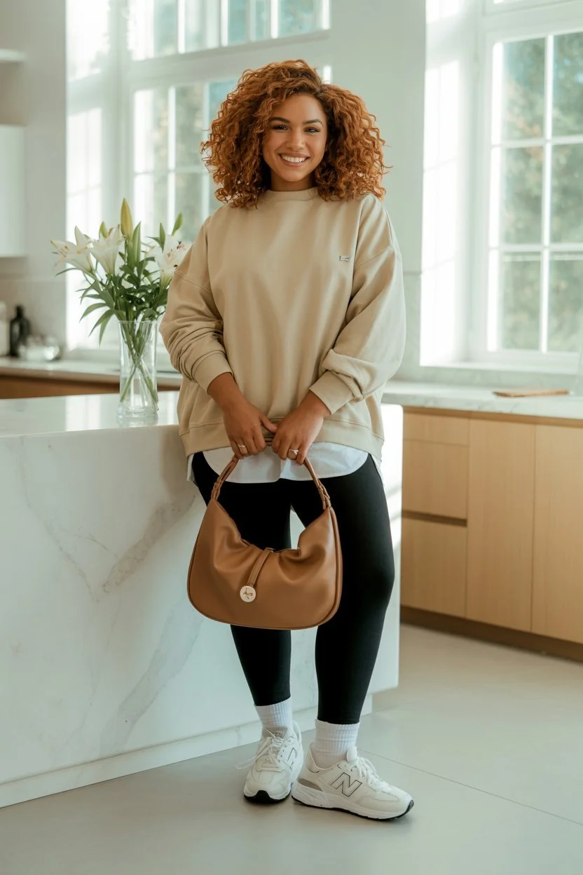 Oversized sweatshirt with leggings and sneakers