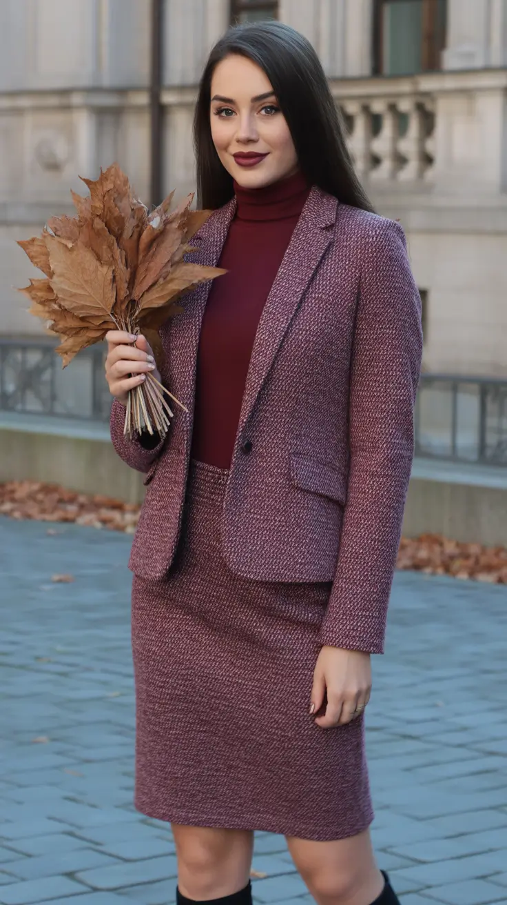 Berry tweed blazer and skirt set
