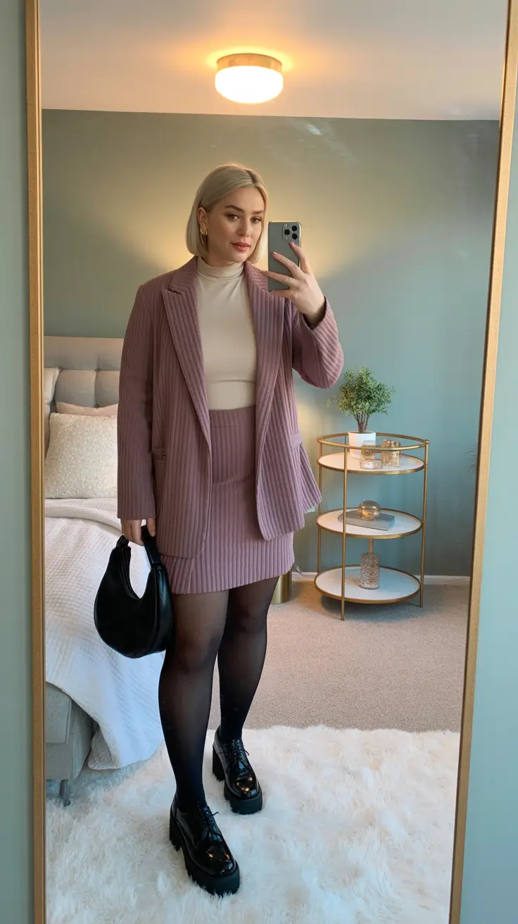 Mauve textured blazer and skirt set