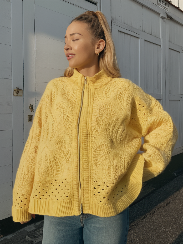 Yellow knit sweater with jeans