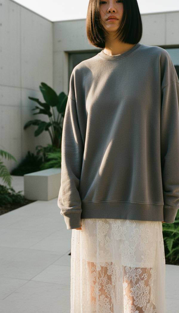 Sweater over lace dress