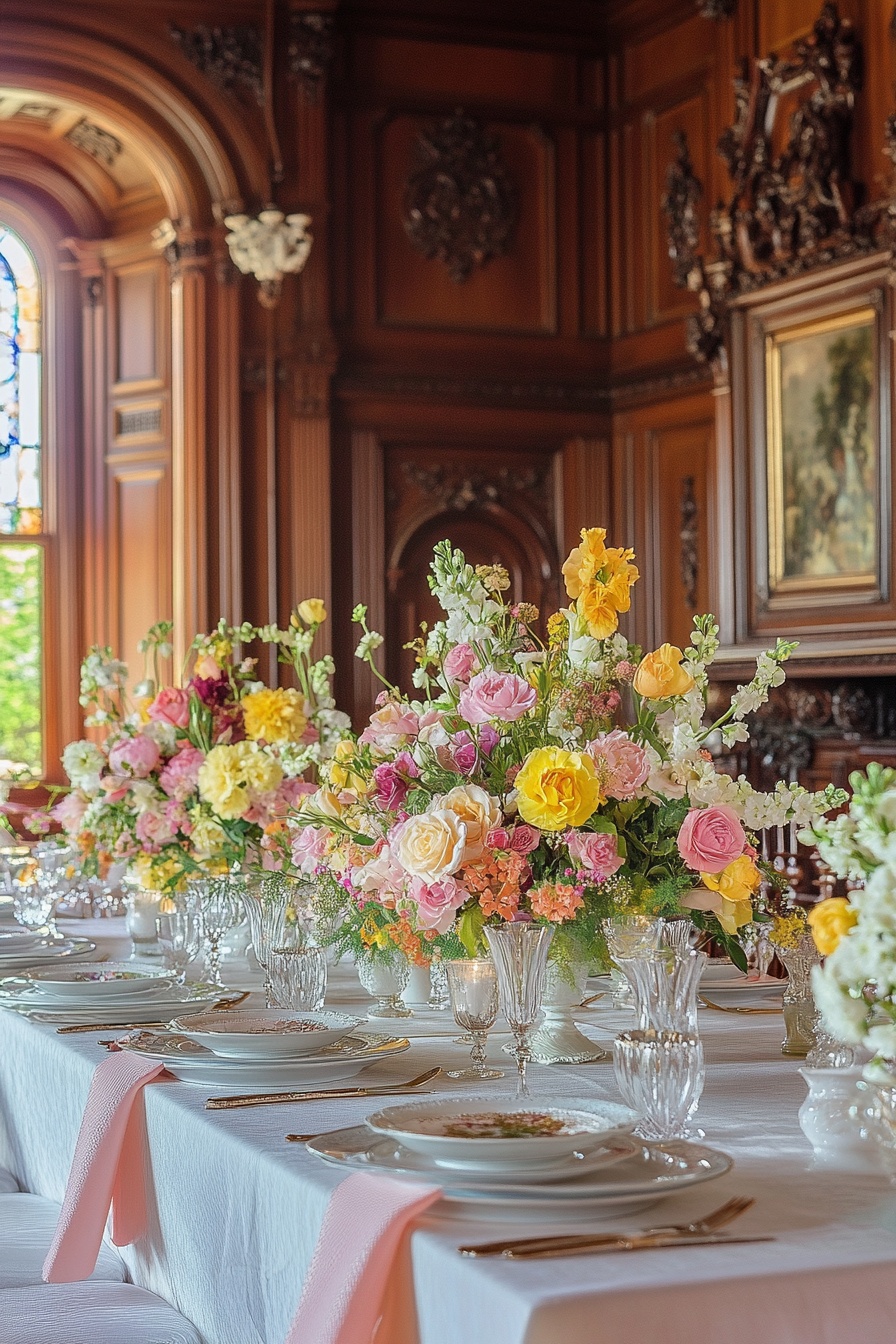 Elegant table with floral centerpieces and classic decor