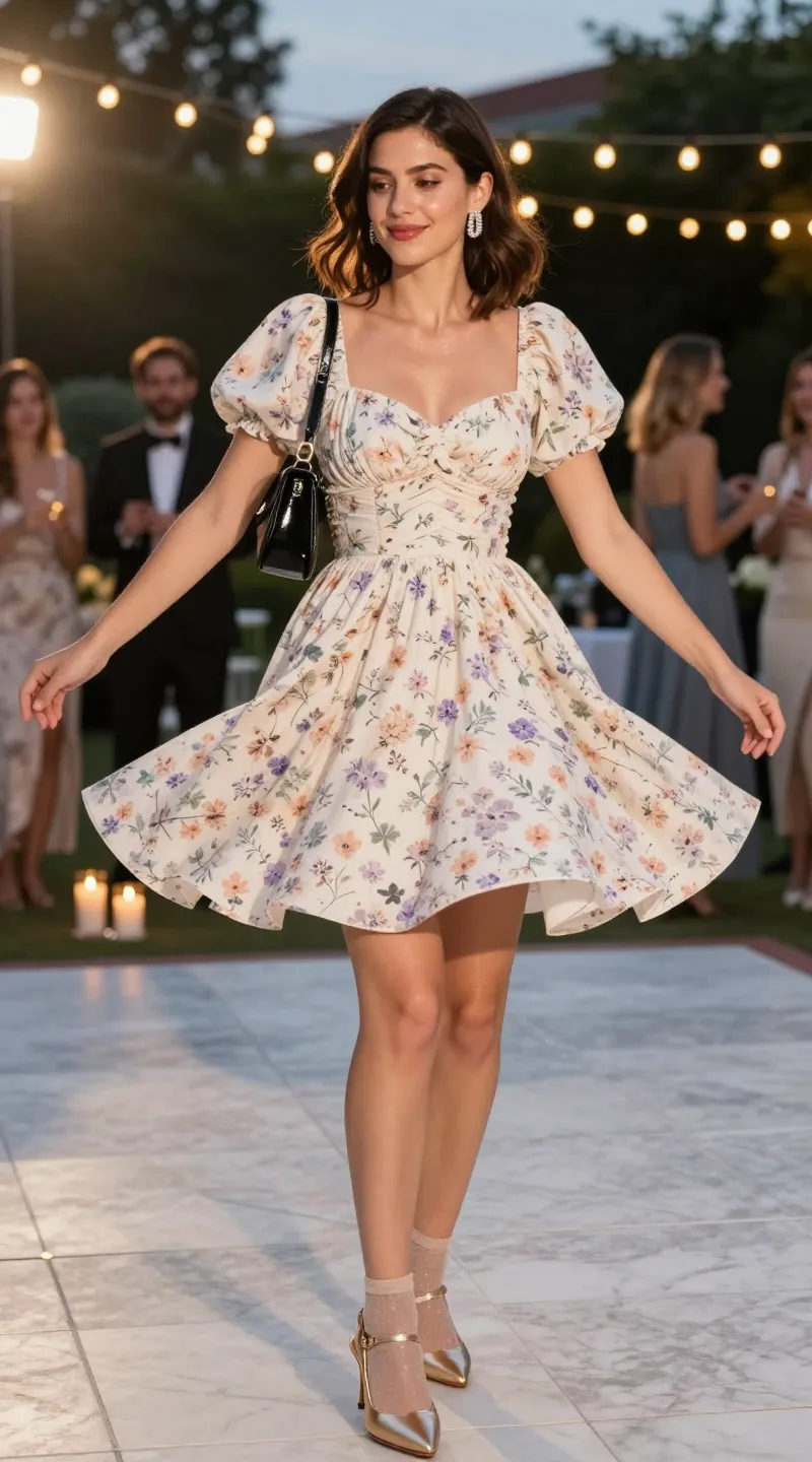 floral dress with puff sleeves for parties