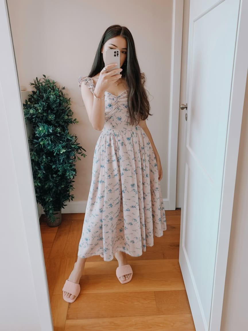 simple floral maxi dress with slippers