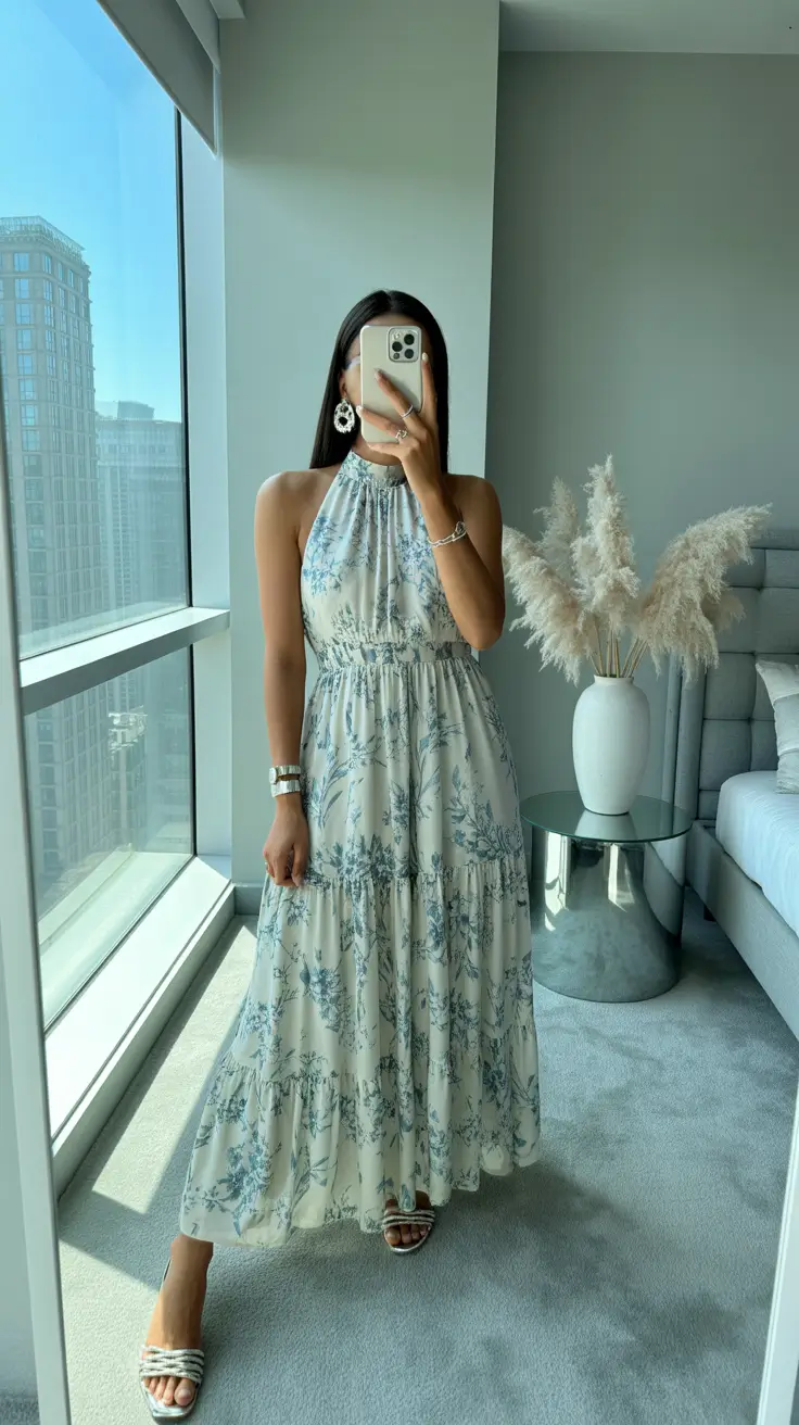 soft floral dress with delicate print for indoor events