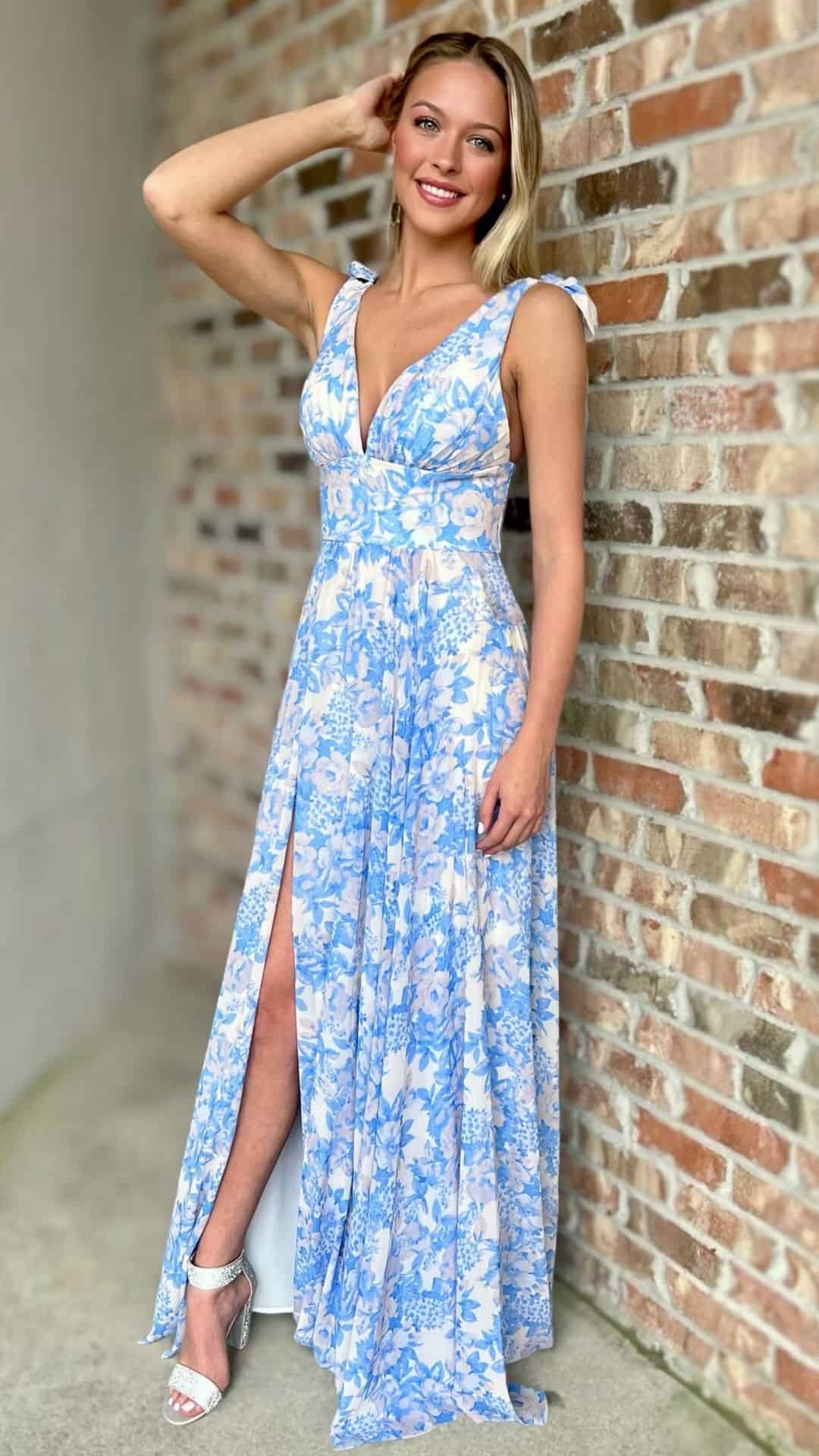 blue floral maxi dress with slit