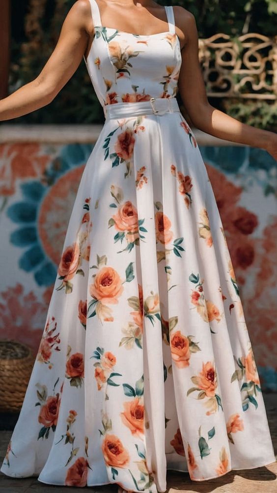 white floral gown with roses