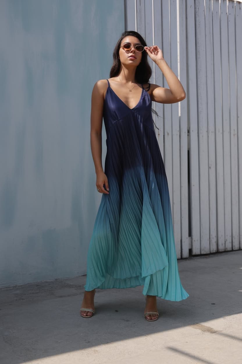 Ombre maxi dress with pleats