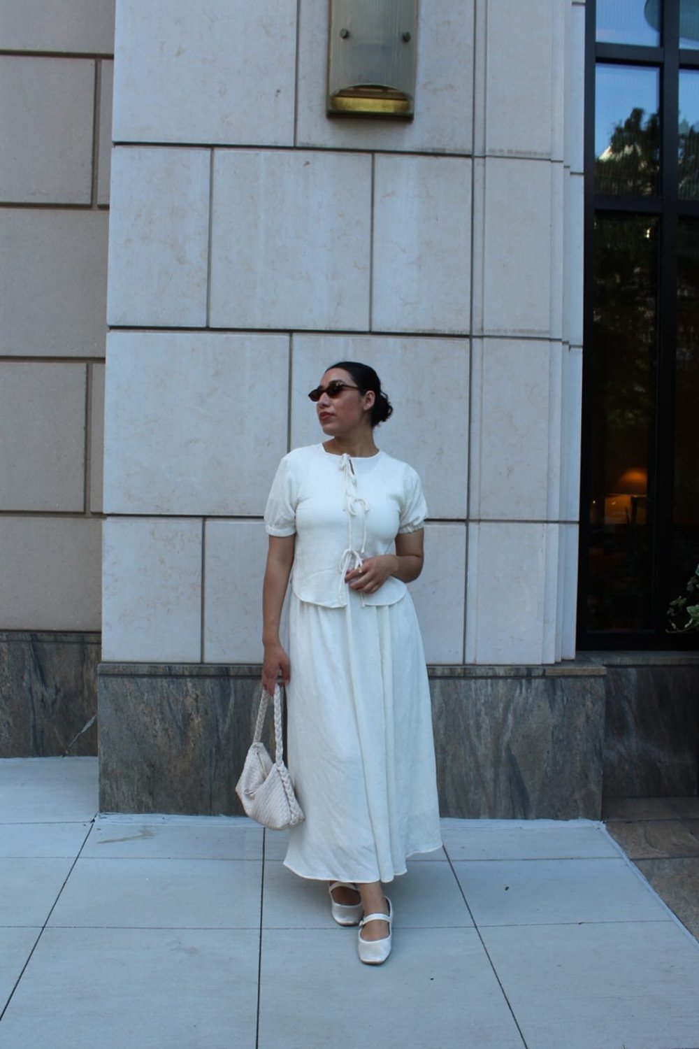 White monochrome maxi dress with jacket