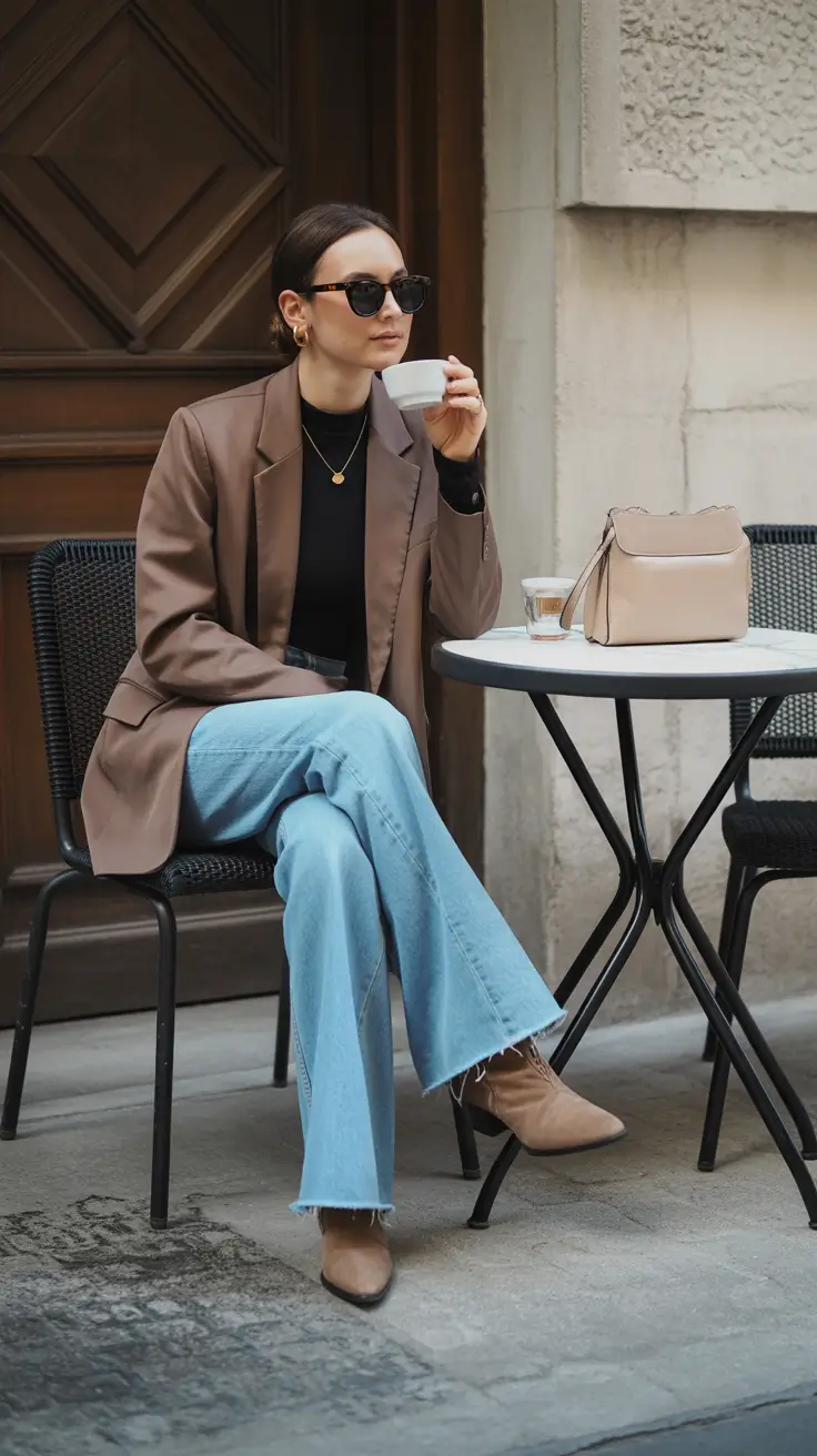 Blazer with jeans, casual café setting