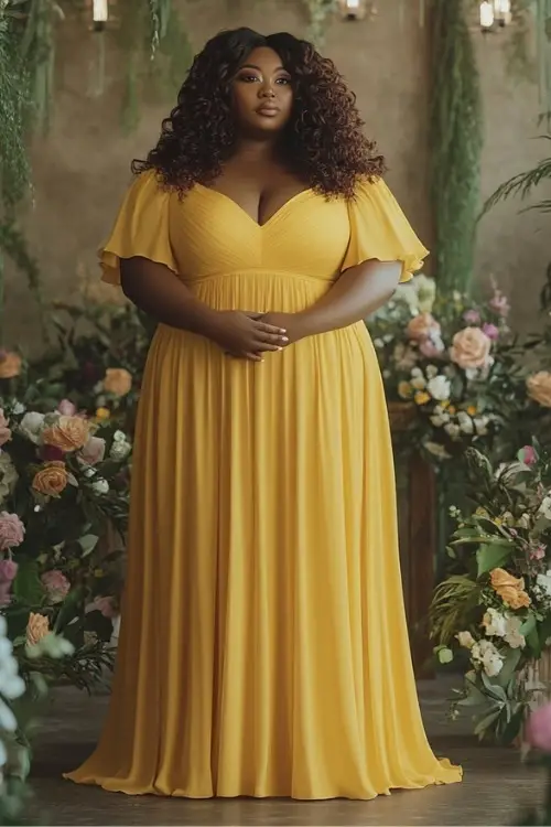 Yellow gown, formal event style