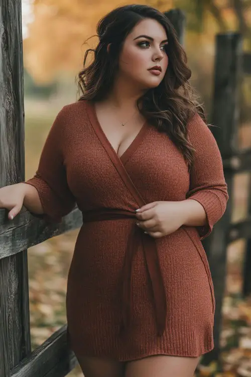 Knit wrap dress, autumn casual style
