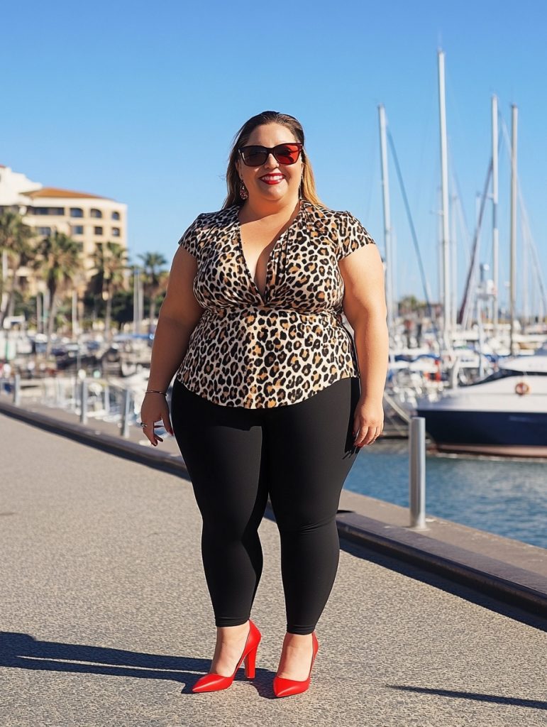 Plus size woman in denim jacket and white dress, casual spring outfit.