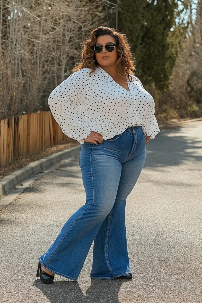 Plus size woman in floral maxi dress, vintage spring style.