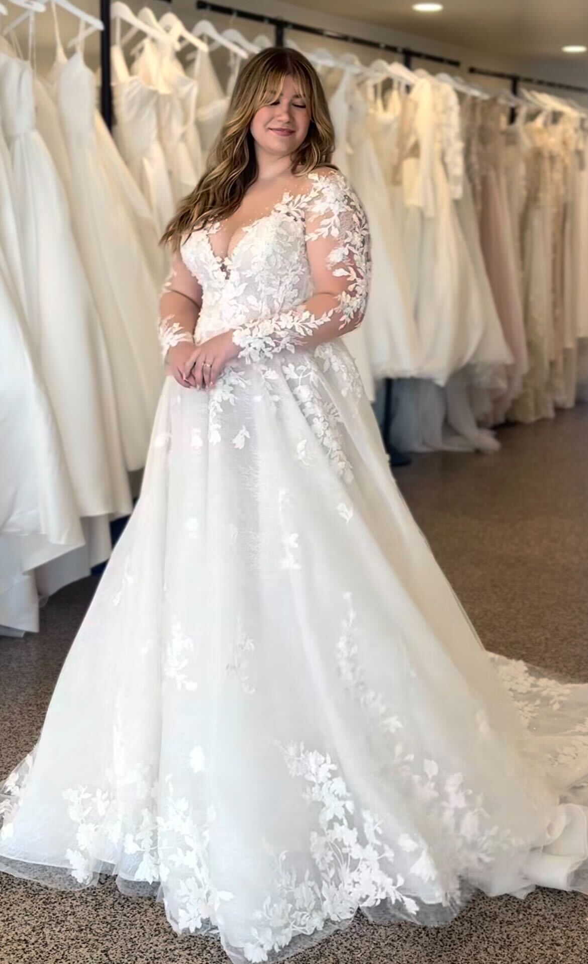 Floral lace gown with long sleeves