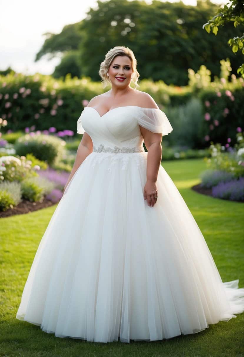 Off-shoulder ball gown in garden