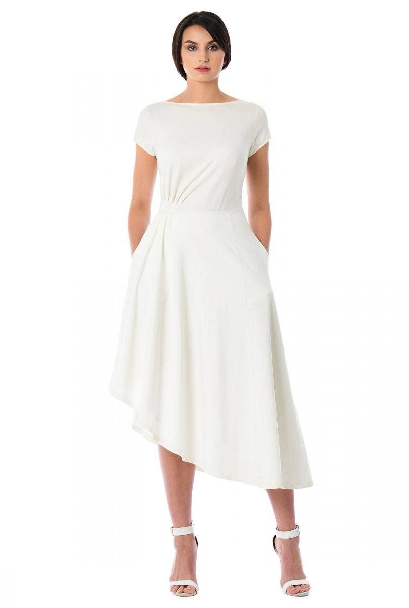 Asymmetrical draped white dress