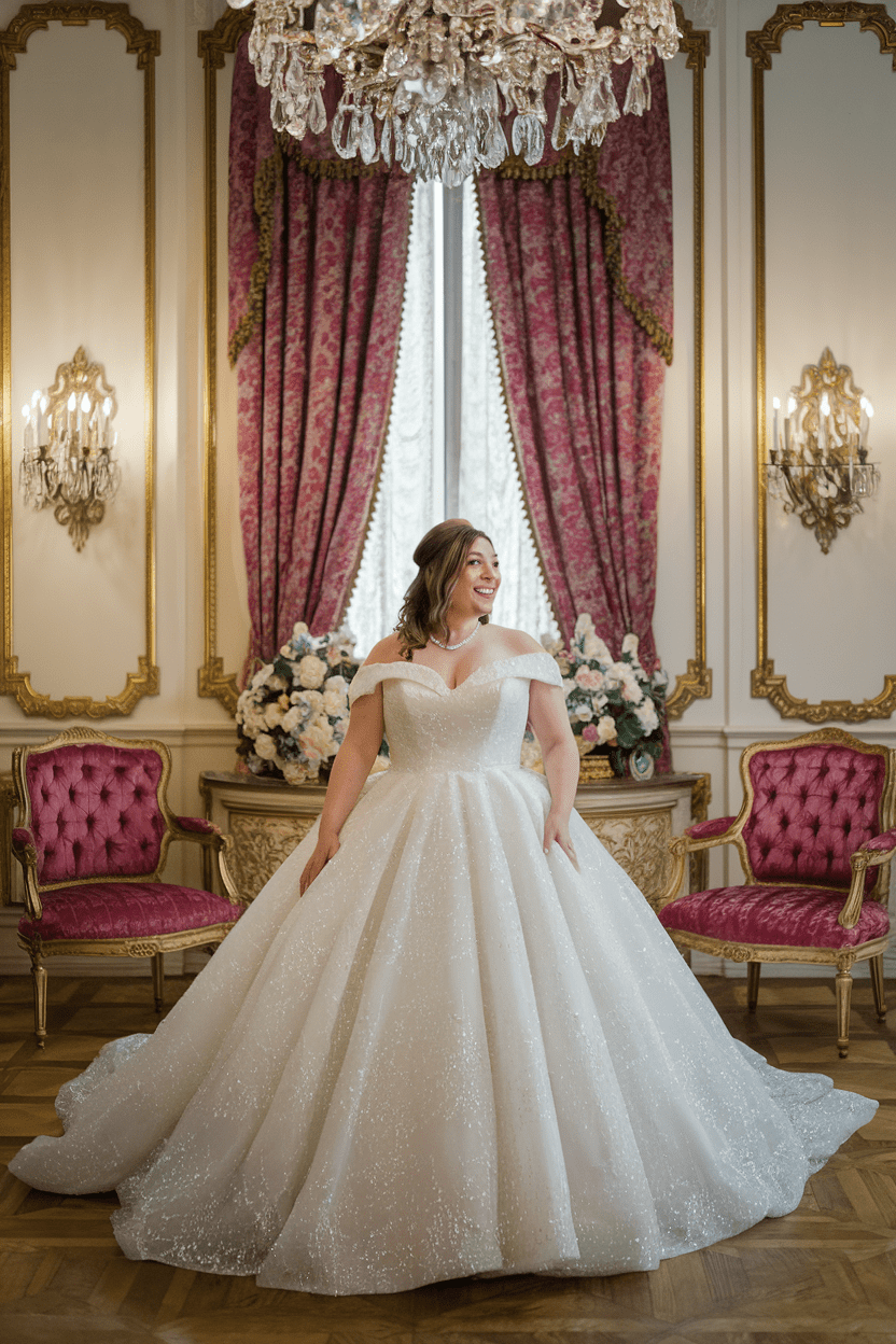 Off-shoulder sparkling ball gown