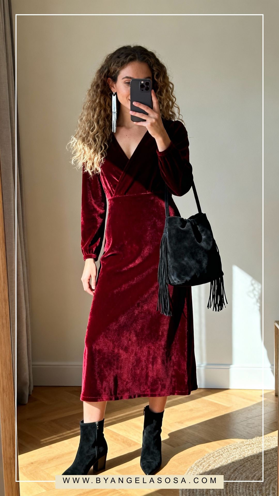 Velvet red dress with boots