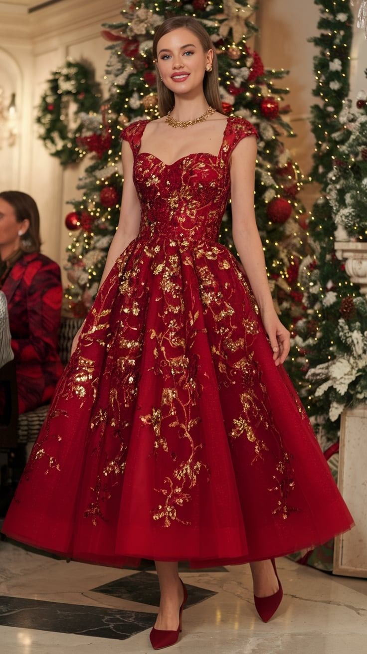 Red and gold evening dress