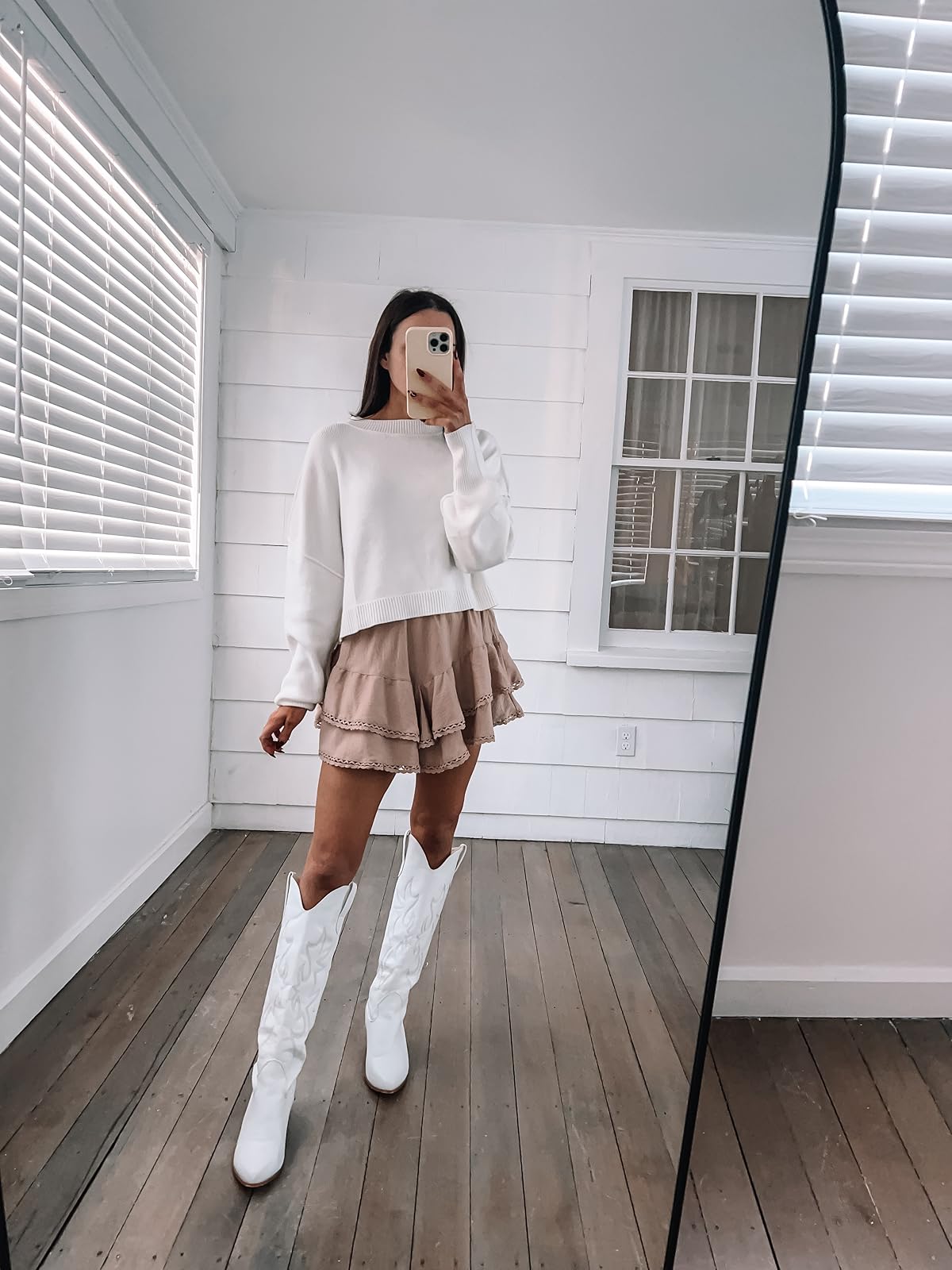 Ruffle Skirt with Sweater and Cowboy Boots