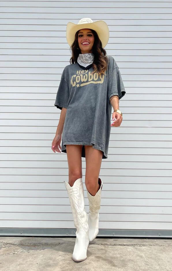 Oversized Tee with Cowboy Boots