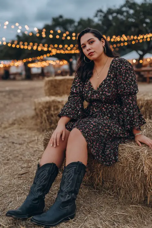 Floral dress with cowboy boots