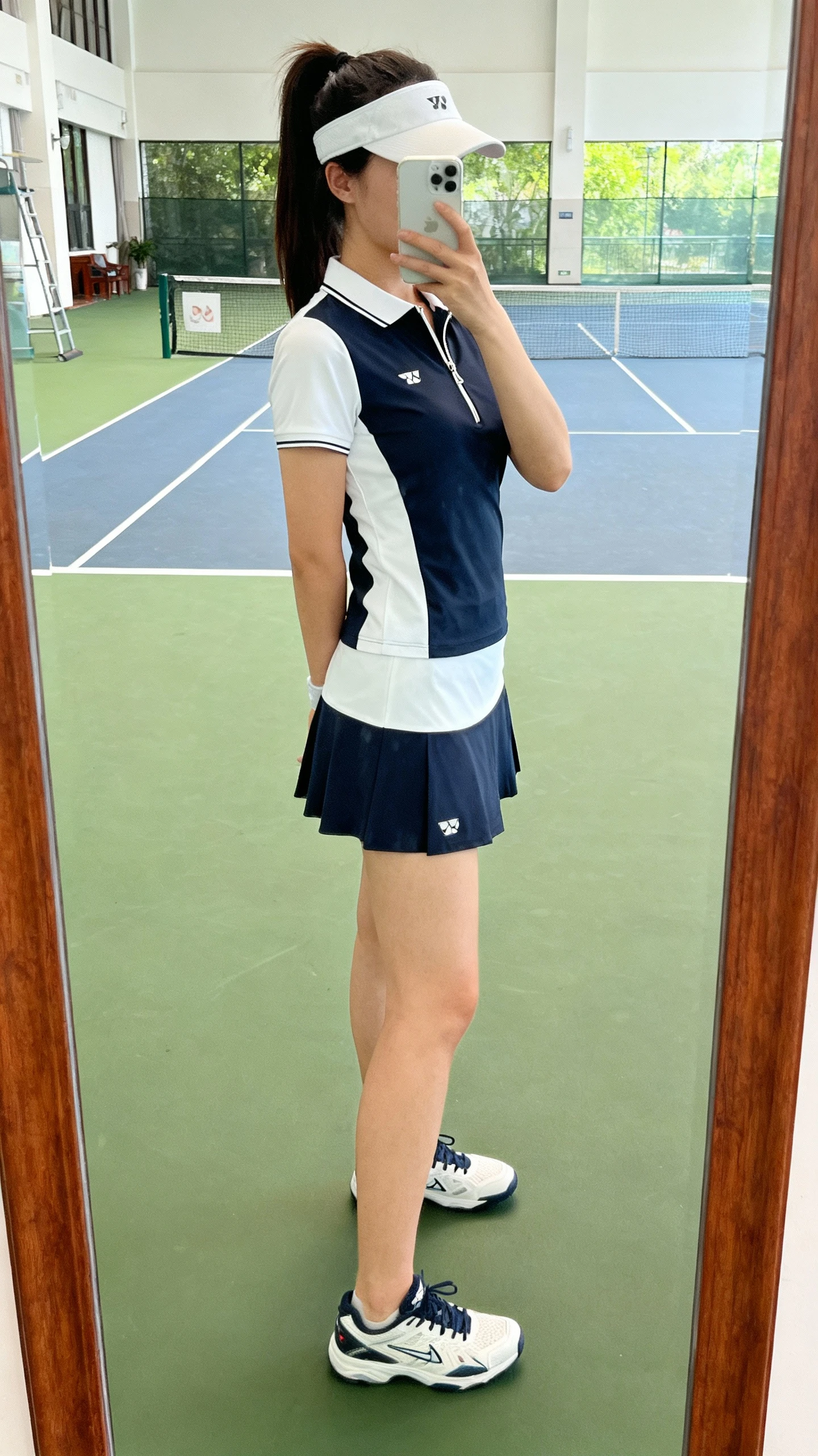 Tennis skirt with polo shirt, sporty chic style