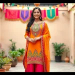 Colorful ethnic dress with vibrant patterns, festive style