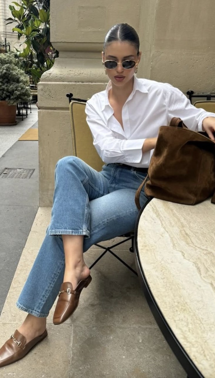 White shirt with denim jeans, classic casual style