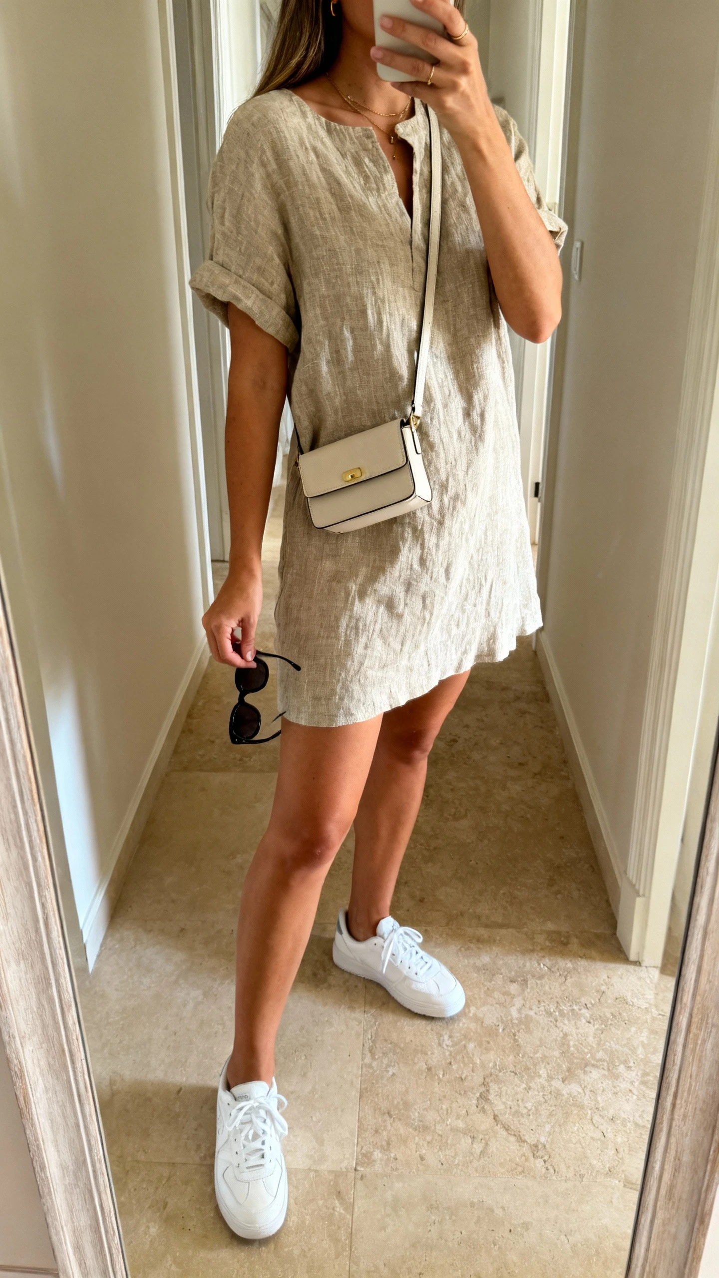 Linen shirt dress, relaxed casual style