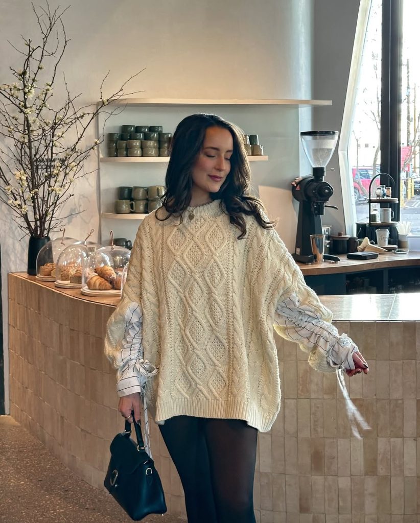 Layered knitwear outfit with oversized sweater