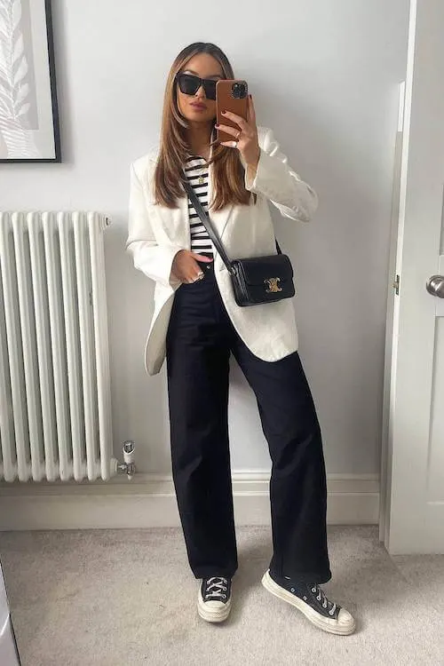 Effortless elegance with blazer and striped top