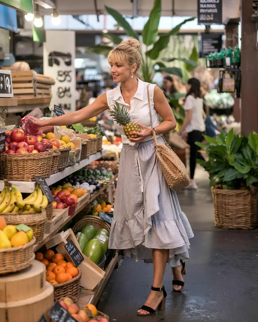 Ruffled skirt and sleeveless top outfit, perfect for spring freshness
