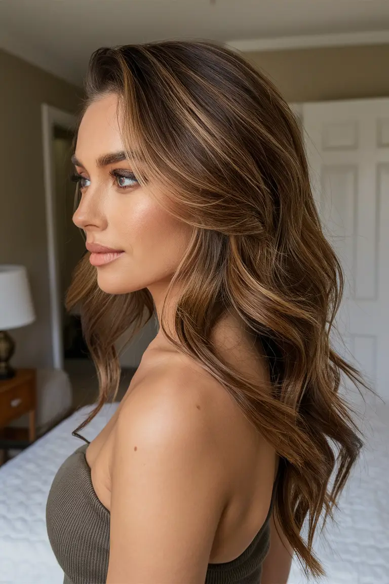 Soft chestnut waves, natural brunette hair ideas