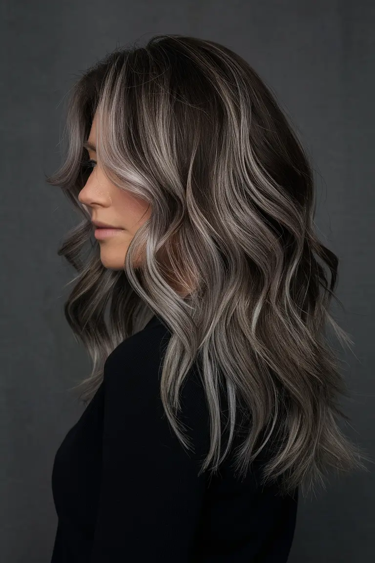 Smoky ash waves, elegant brunette look