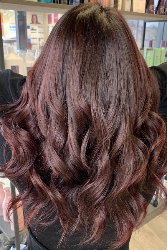 Rich burgundy hair, striking brunette style