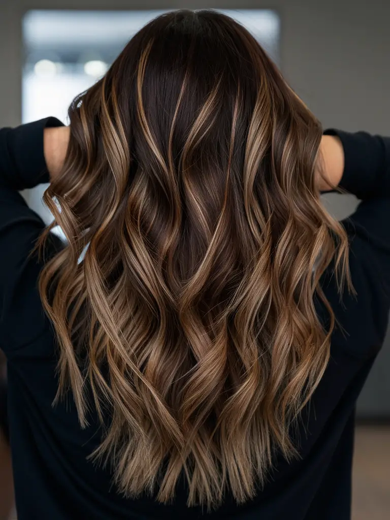 Rich chocolate waves, luxurious brunette style