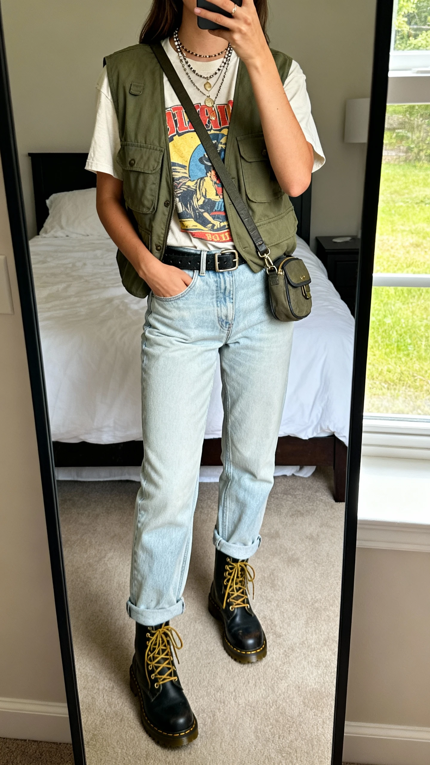 Graphic tee with jeans and combat boots