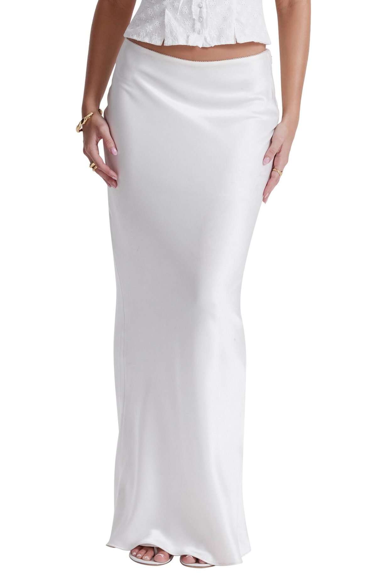 White silk maxi skirt with cropped top