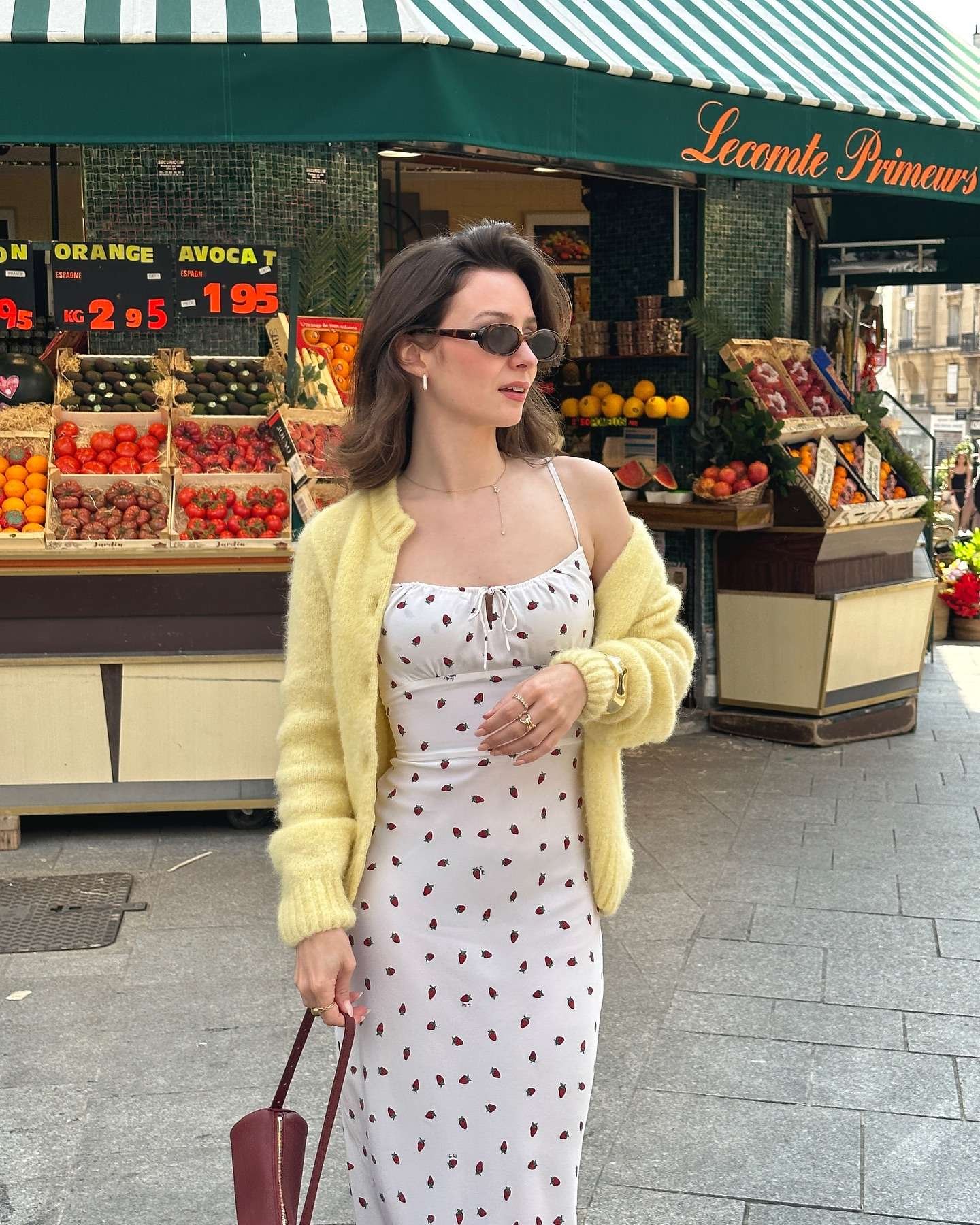 Floral dress with yellow cardigan
