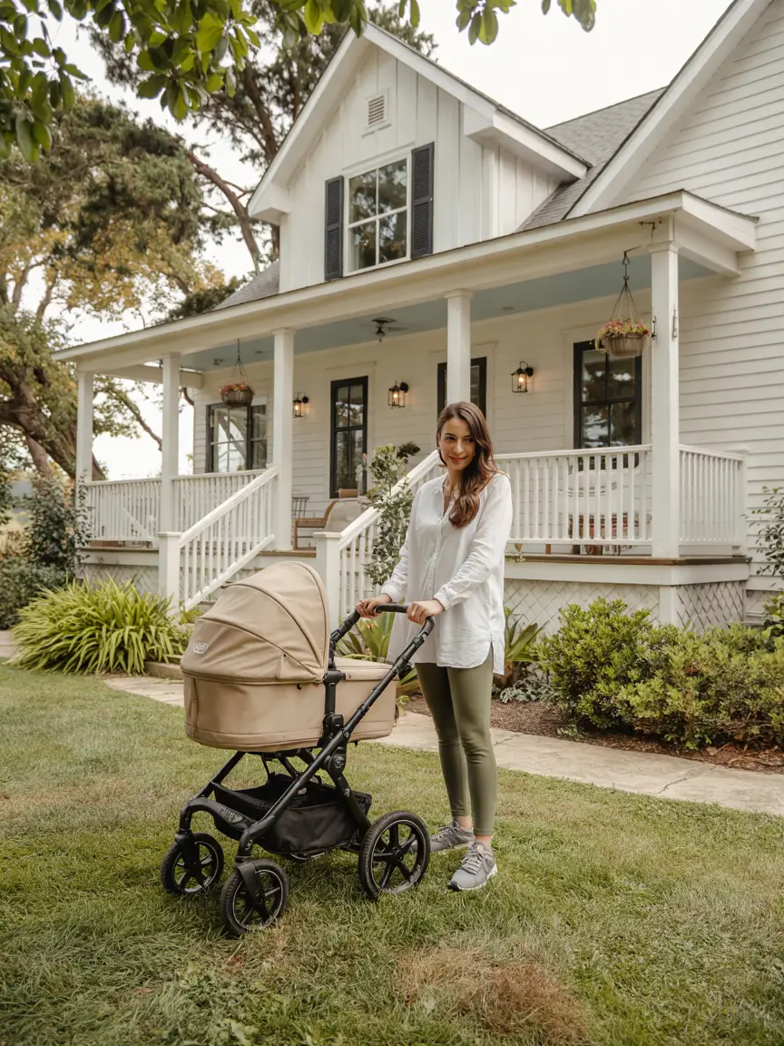 White blouse and green leggings, ideal for a relaxed day outdoors.