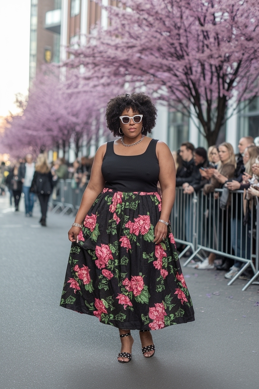 Floral dress, classic silhouette, sophisticated style, spring elegance, timeless florals.