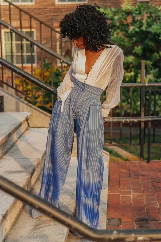 Striped pants, vintage flair, elegant style, chic fashion, spring outfit