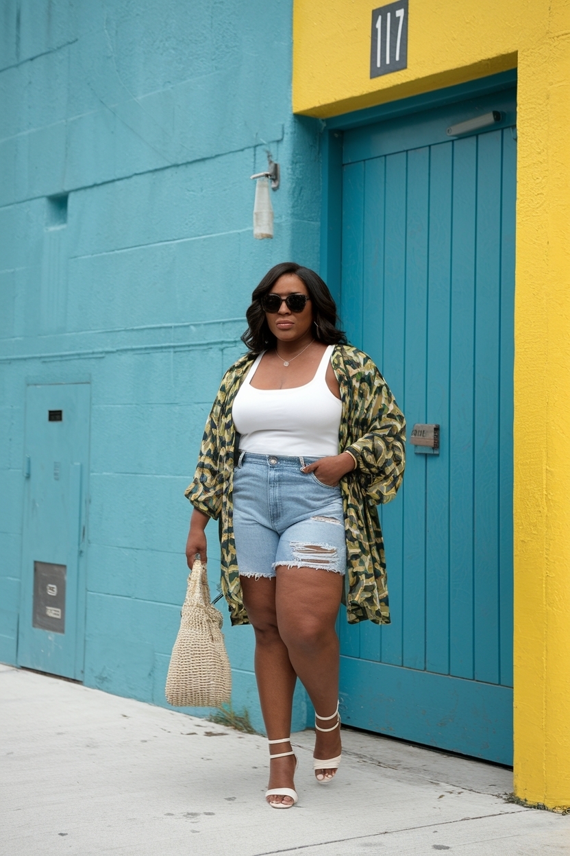 Bold patterned kimono, casual style, relaxed fashion, spring trends, effortless chic