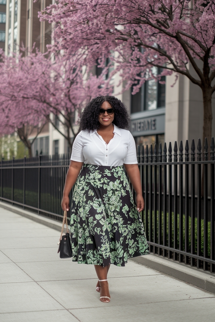 Floral skirt, timeless beauty, spring fashion, elegant style, classic look