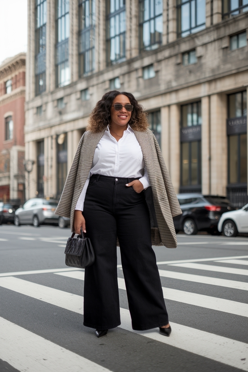 Checkered coat, modern sophistication, classic style, chic fashion, urban trends