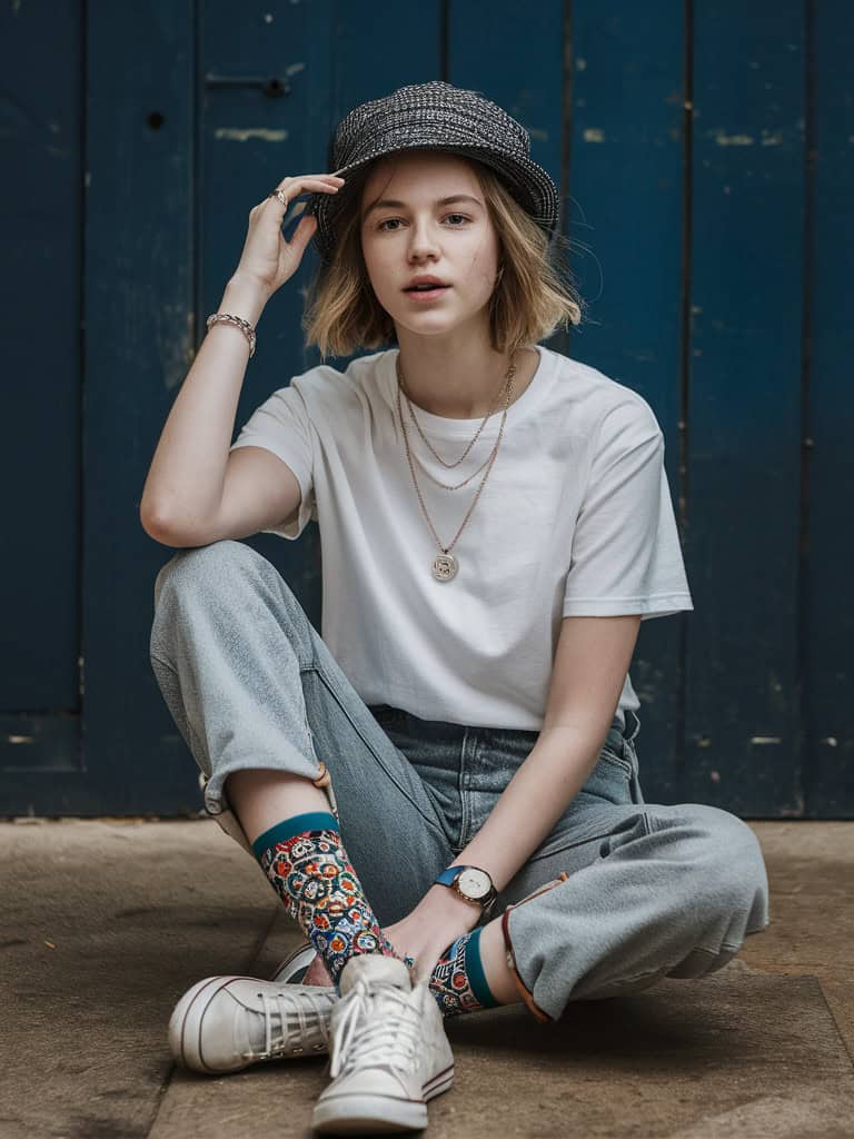 Teen girl in jeans and a white tee, casual outfit inspiration